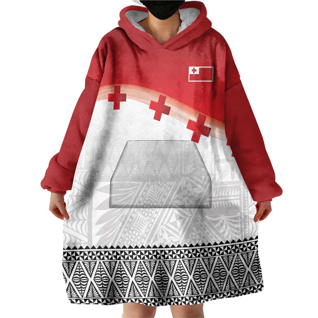 Ikale Tahi Pacific Tonga Rugby Custom Wearable Blanket Hoodie Tongan Ngatu with Flag Pattern