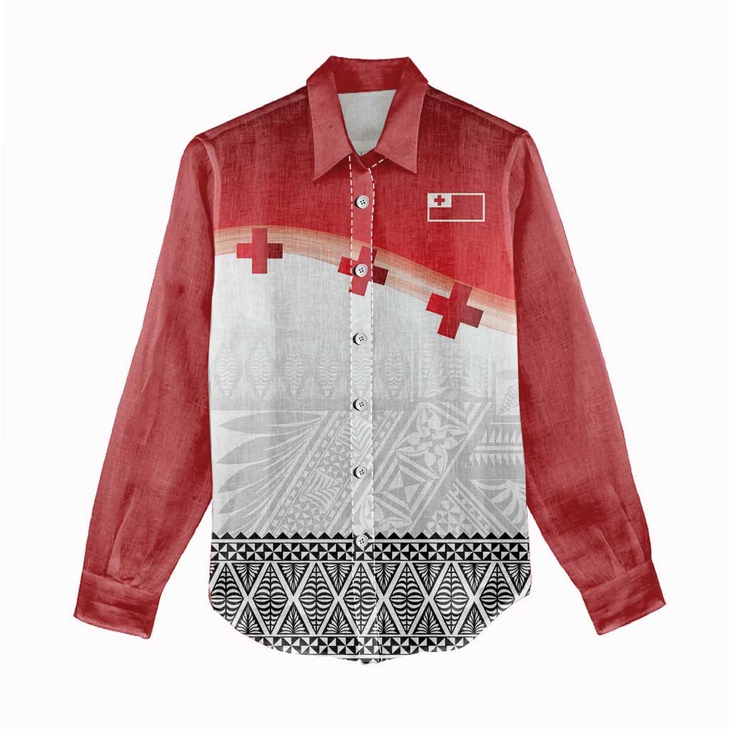 Ikale Tahi Pacific Tonga Rugby Custom Women Casual Shirt Tongan Ngatu with Flag Pattern