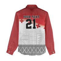 Ikale Tahi Pacific Tonga Rugby Custom Women Casual Shirt Tongan Ngatu with Flag Pattern