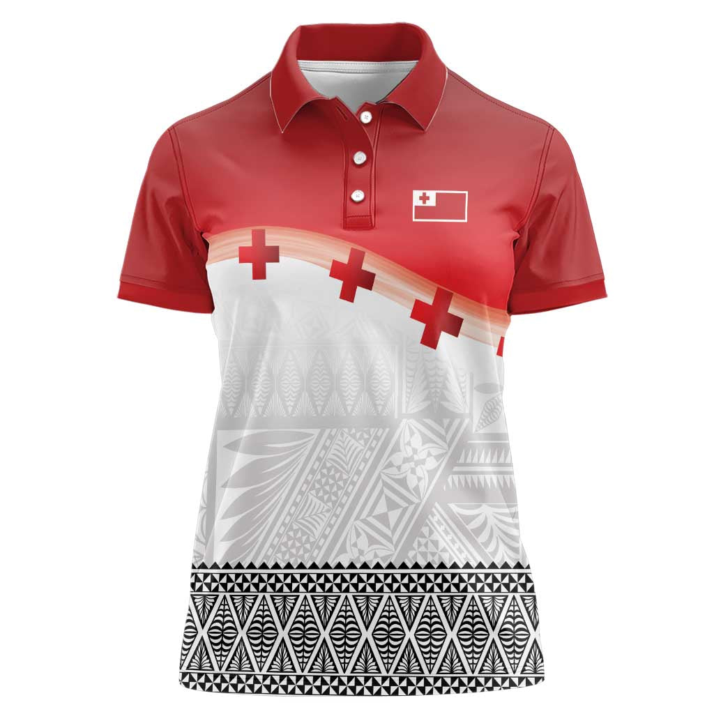 Ikale Tahi Pacific Tonga Rugby Custom Women Polo Shirt Tongan Ngatu with Flag Pattern
