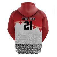 Ikale Tahi Pacific Tonga Rugby Custom Zip Hoodie Tongan Ngatu with Flag Pattern