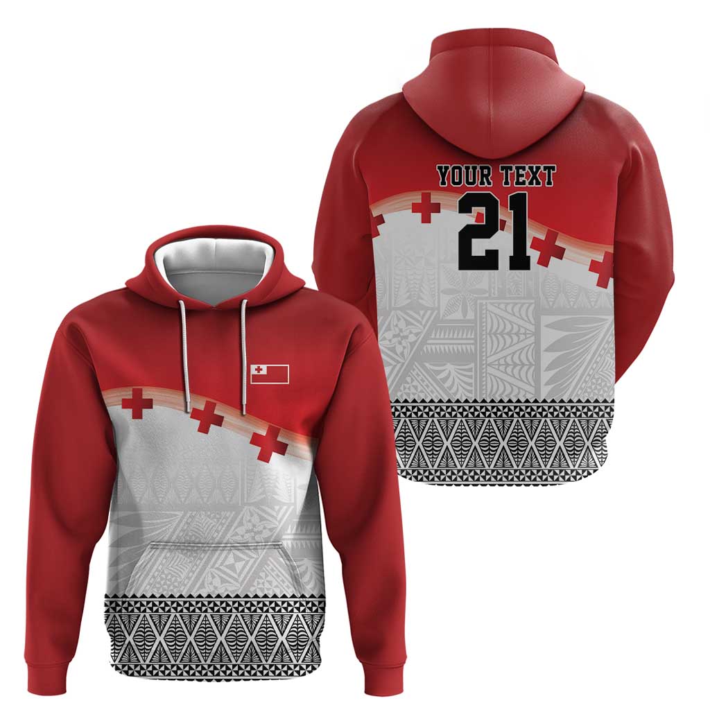 Ikale Tahi Pacific Tonga Rugby Custom Zip Hoodie Tongan Ngatu with Flag Pattern