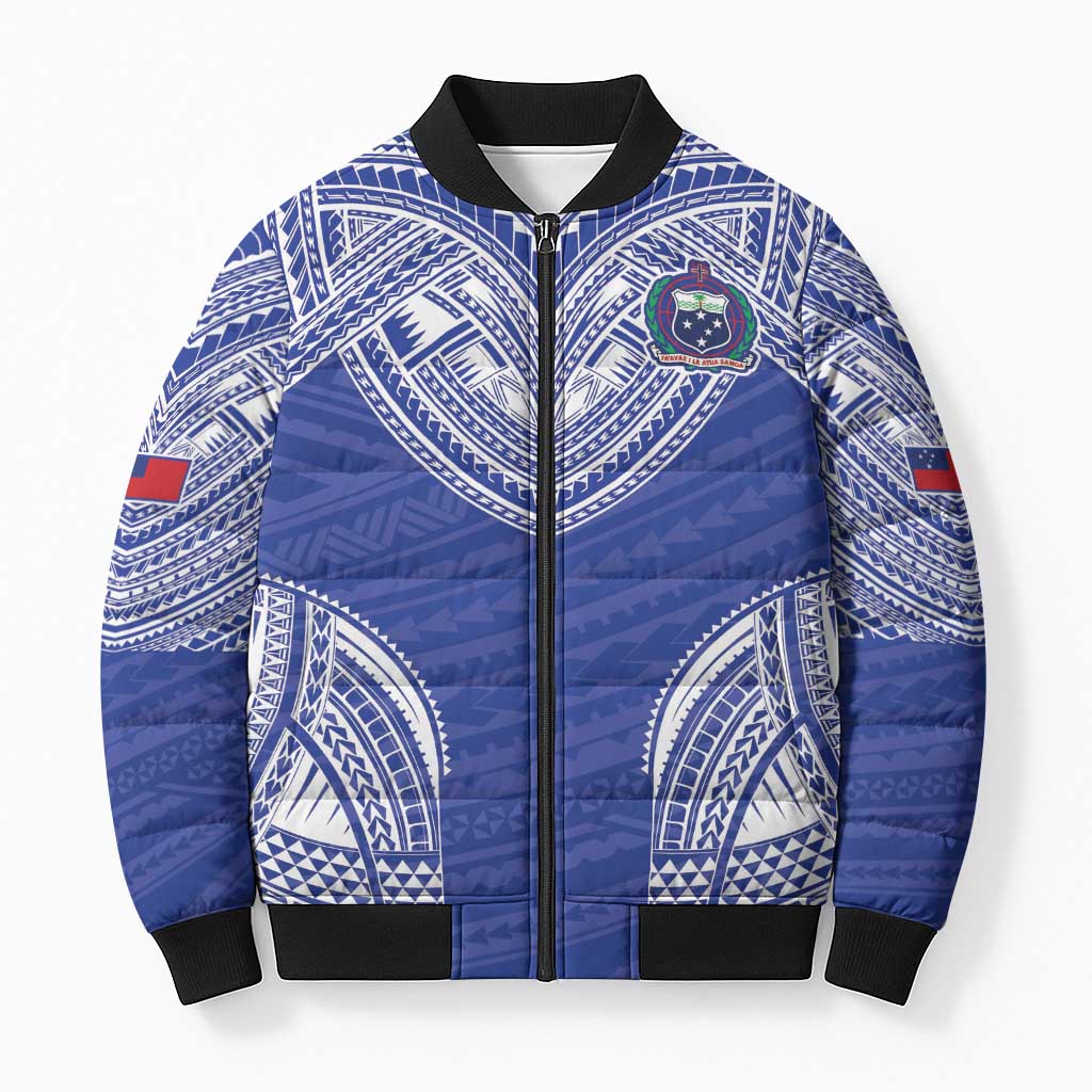 Manu Samoa Pacific Samoa Rugby Custom Bomber Puffer Jacket Polynesian Pattern LT9 Unisex Blue - Polynesian Pride