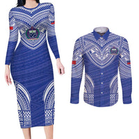 Manu Samoa Pacific Samoa Rugby Custom Couples Matching Long Sleeve Bodycon Dress and Long Sleeve Button Shirt Polynesian Pattern LT9 Blue - Polynesian Pride