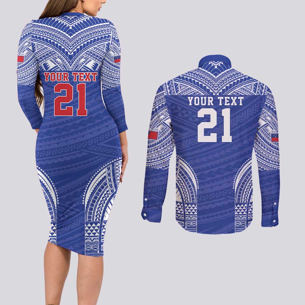 Manu Samoa Pacific Samoa Rugby Custom Couples Matching Long Sleeve Bodycon Dress and Long Sleeve Button Shirt Polynesian Pattern LT9 - Polynesian Pride