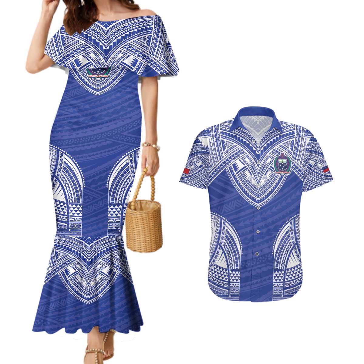 Manu Samoa Pacific Samoa Rugby Custom Couples Matching Mermaid Dress and Hawaiian Shirt Polynesian Pattern LT9 Blue - Polynesian Pride