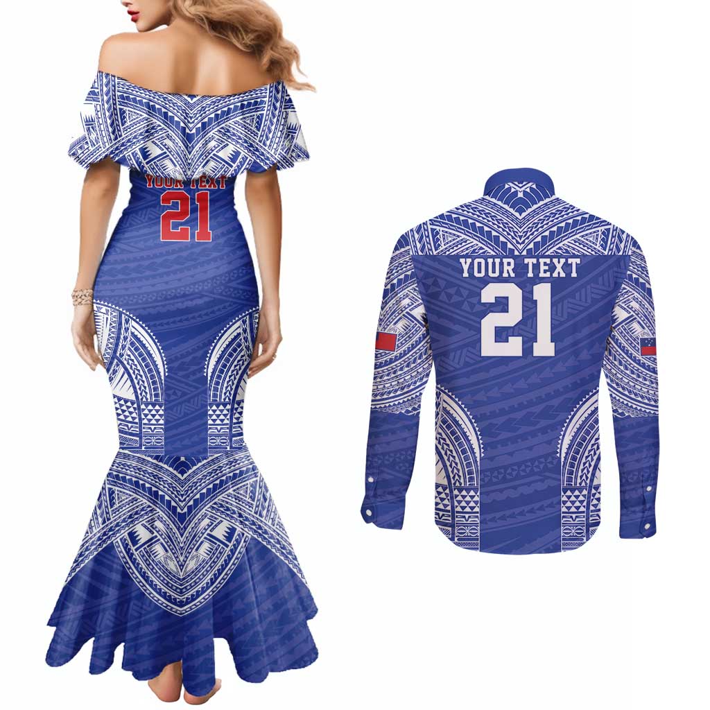 Manu Samoa Pacific Samoa Rugby Custom Couples Matching Mermaid Dress and Long Sleeve Button Shirt Polynesian Pattern LT9 - Polynesian Pride