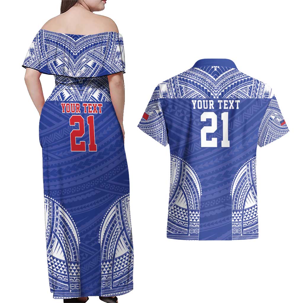 Manu Samoa Pacific Samoa Rugby Custom Couples Matching Off Shoulder Maxi Dress and Hawaiian Shirt Polynesian Pattern