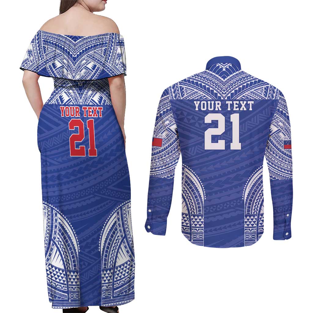 Manu Samoa Pacific Samoa Rugby Custom Couples Matching Off Shoulder Maxi Dress and Long Sleeve Button Shirt Polynesian Pattern LT9 - Polynesian Pride