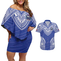 Manu Samoa Pacific Samoa Rugby Custom Couples Matching Off Shoulder Short Dress and Hawaiian Shirt Polynesian Pattern LT9 Blue - Polynesian Pride