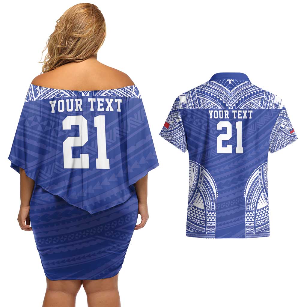 Manu Samoa Pacific Samoa Rugby Custom Couples Matching Off Shoulder Short Dress and Hawaiian Shirt Polynesian Pattern LT9 - Polynesian Pride