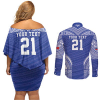 Manu Samoa Pacific Samoa Rugby Custom Couples Matching Off Shoulder Short Dress and Long Sleeve Button Shirt Polynesian Pattern LT9 - Polynesian Pride
