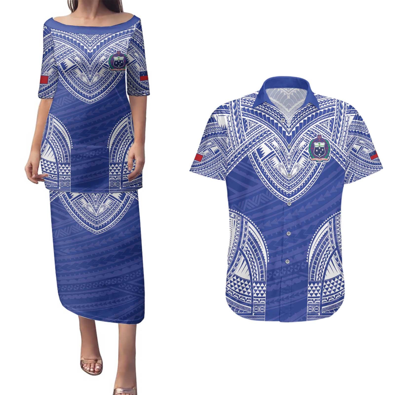 Manu Samoa Pacific Samoa Rugby Custom Couples Matching Puletasi and Hawaiian Shirt Polynesian Pattern LT9 Blue - Polynesian Pride