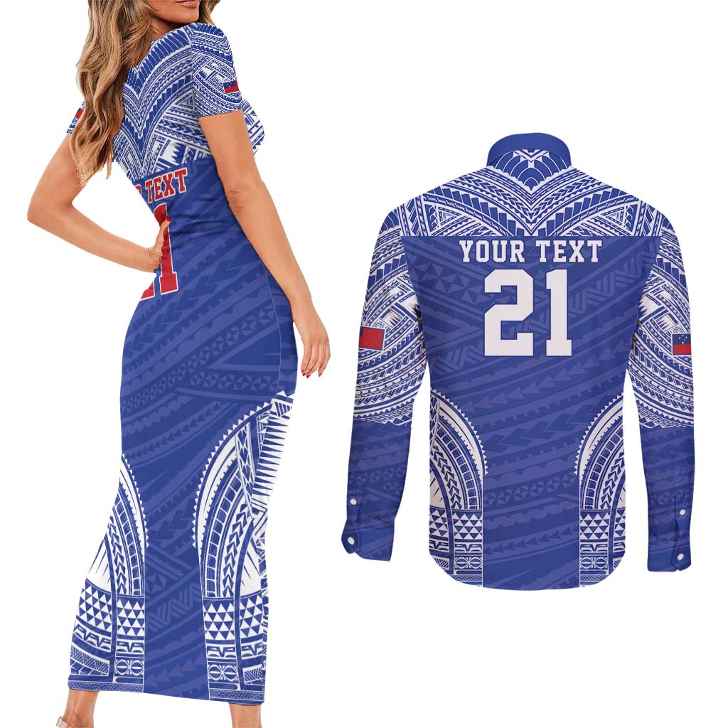 Manu Samoa Pacific Samoa Rugby Custom Couples Matching Short Sleeve Bodycon Dress and Long Sleeve Button Shirt Polynesian Pattern LT9 - Polynesian Pride