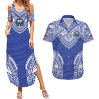 Manu Samoa Pacific Samoa Rugby Custom Couples Matching Summer Maxi Dress and Hawaiian Shirt Polynesian Pattern LT9 Blue - Polynesian Pride