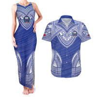 Manu Samoa Pacific Samoa Rugby Custom Couples Matching Tank Maxi Dress and Hawaiian Shirt Polynesian Pattern LT9 Blue - Polynesian Pride