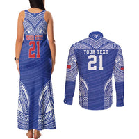 Manu Samoa Pacific Samoa Rugby Custom Couples Matching Tank Maxi Dress and Long Sleeve Button Shirt Polynesian Pattern LT9 - Polynesian Pride