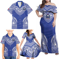 Manu Samoa Pacific Samoa Rugby Custom Family Matching Off Shoulder Maxi Dress and Hawaiian Shirt Polynesian Pattern