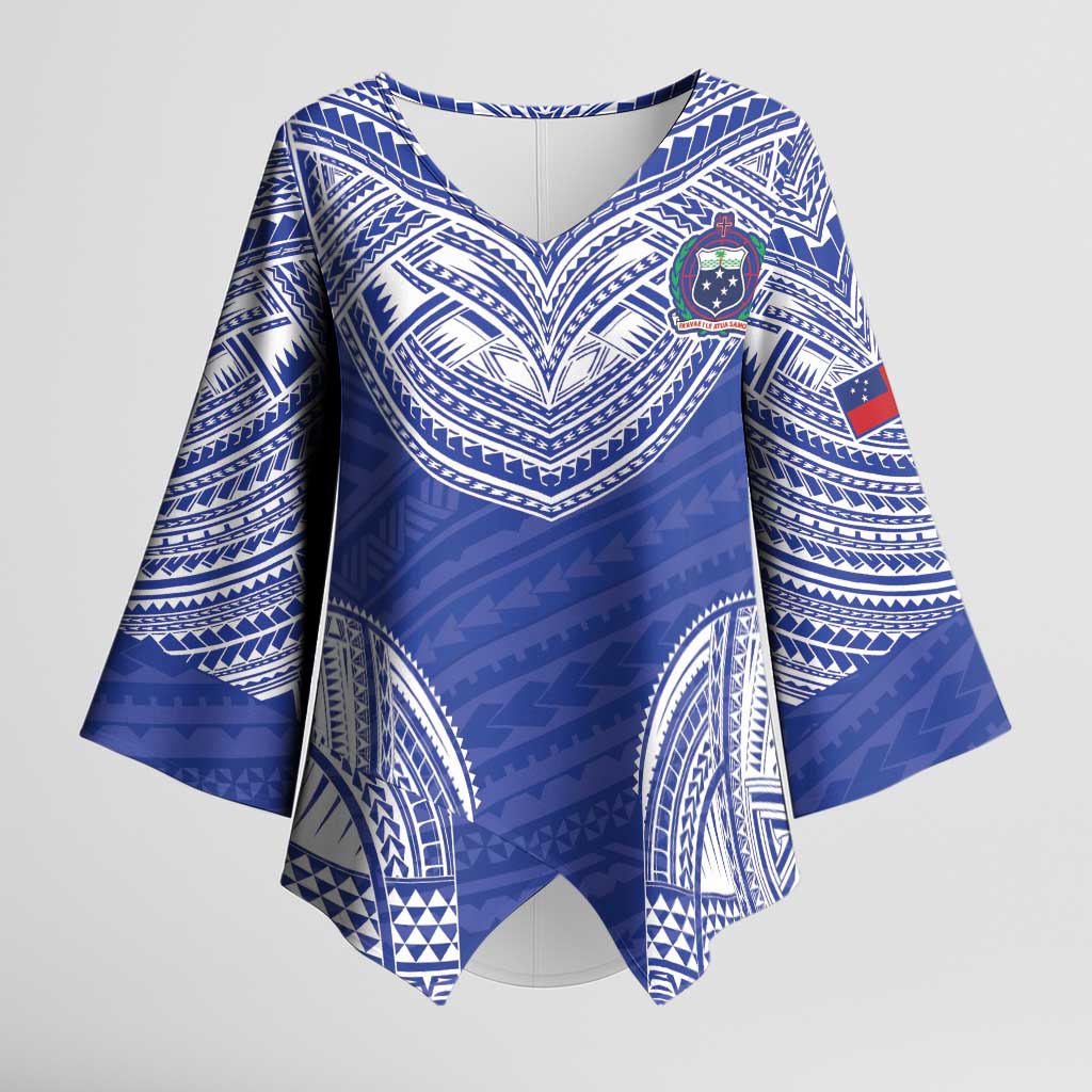 Manu Samoa Pacific Samoa Rugby Custom Kimono Sleeve Blouse Polynesian Pattern LT9 Female Blue - Polynesian Pride