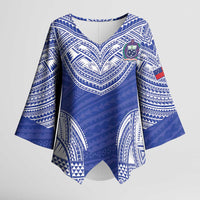 Manu Samoa Pacific Samoa Rugby Custom Kimono Sleeve Blouse Polynesian Pattern LT9 Female Blue - Polynesian Pride