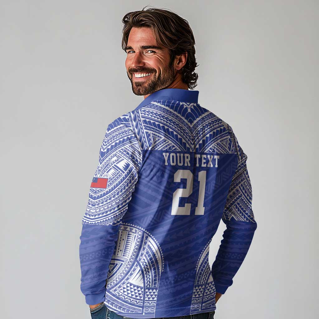 Manu Samoa Pacific Samoa Rugby Custom Long Sleeve Polo Shirt Polynesian Pattern