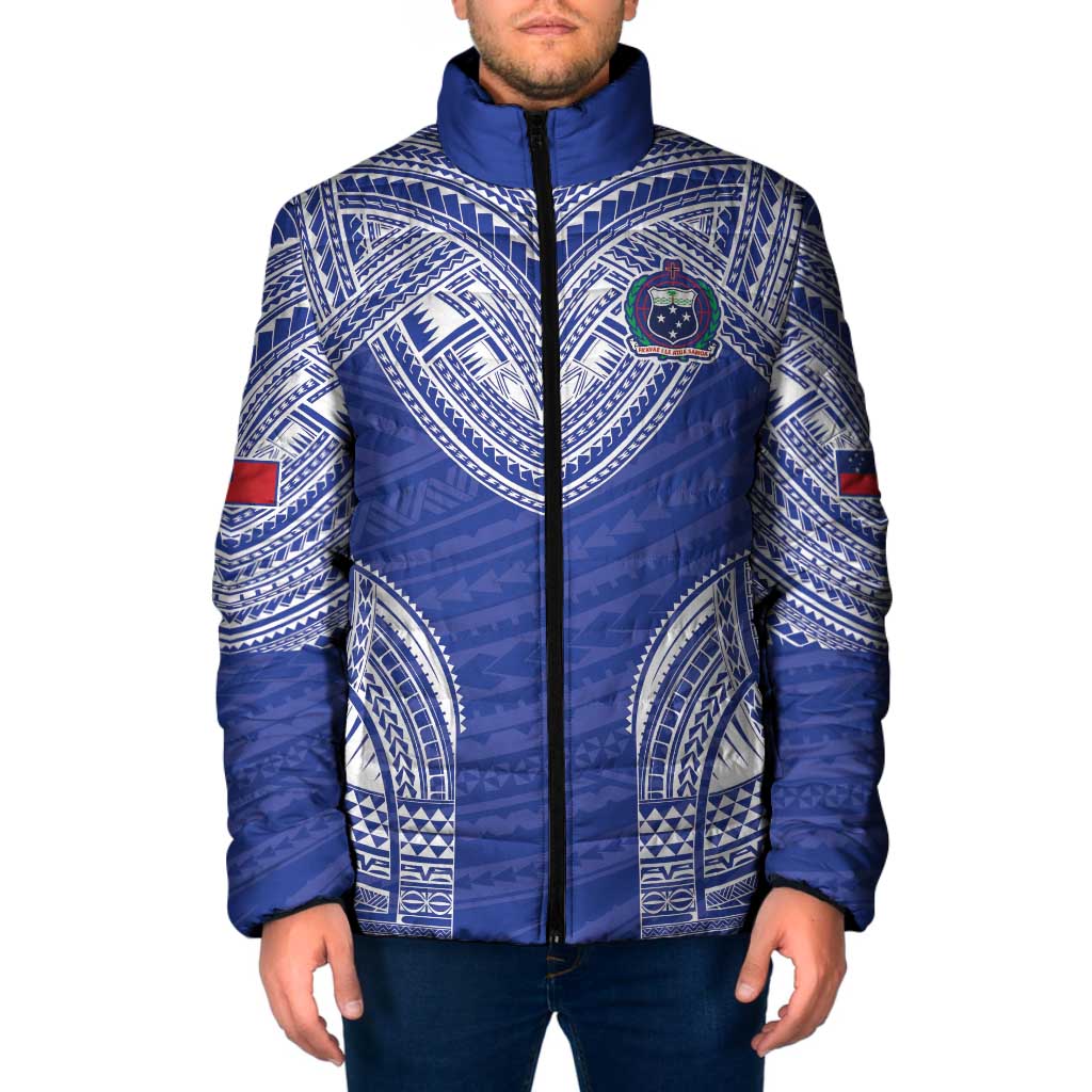 Manu Samoa Pacific Samoa Rugby Custom Padded Jacket Polynesian Pattern LT9 Men Blue - Polynesian Pride