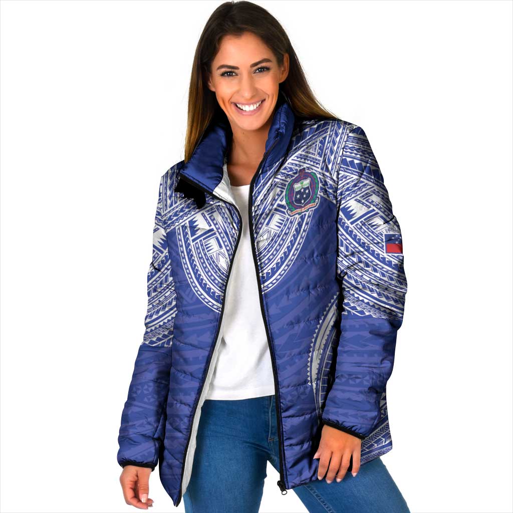 Manu Samoa Pacific Samoa Rugby Custom Padded Jacket Polynesian Pattern LT9 Women Blue - Polynesian Pride