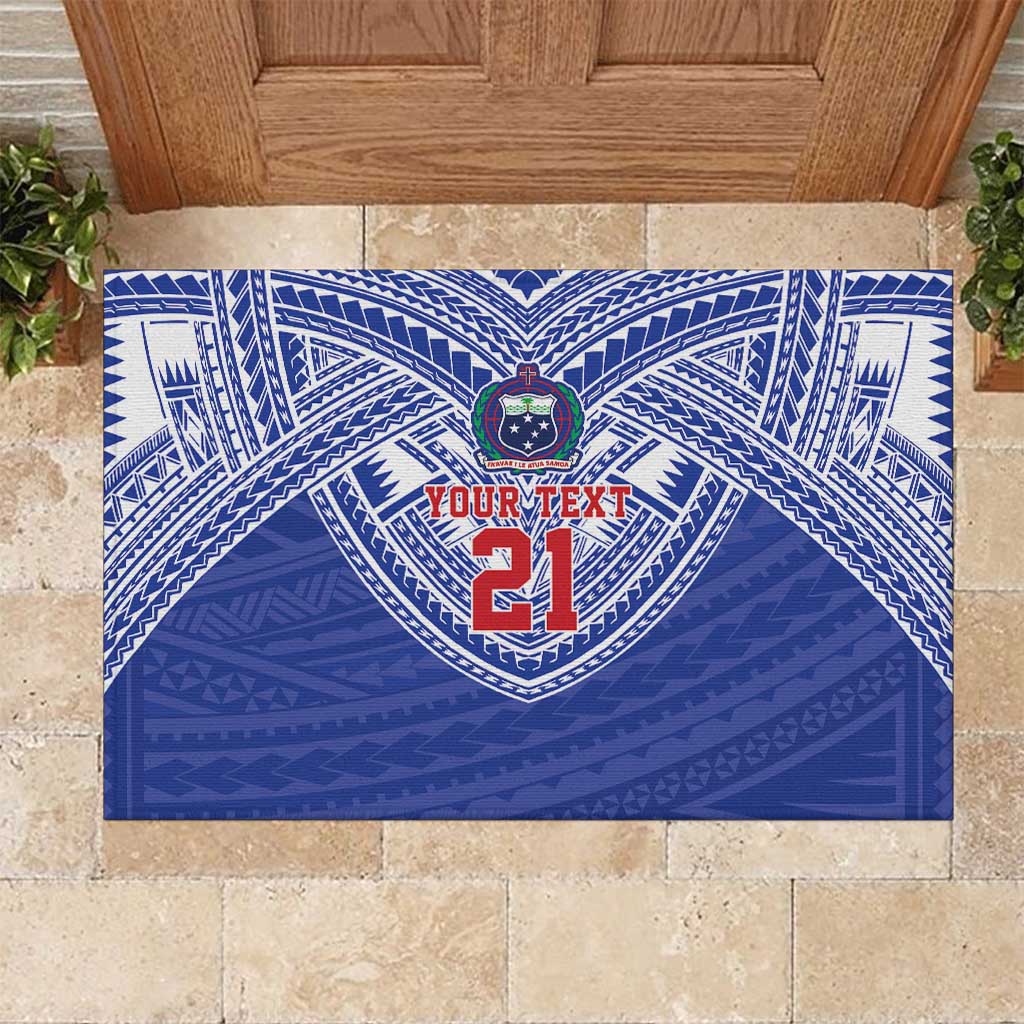 Manu Samoa Pacific Samoa Rugby Custom Rubber Doormat Polynesian Pattern LT9 Blue - Polynesian Pride