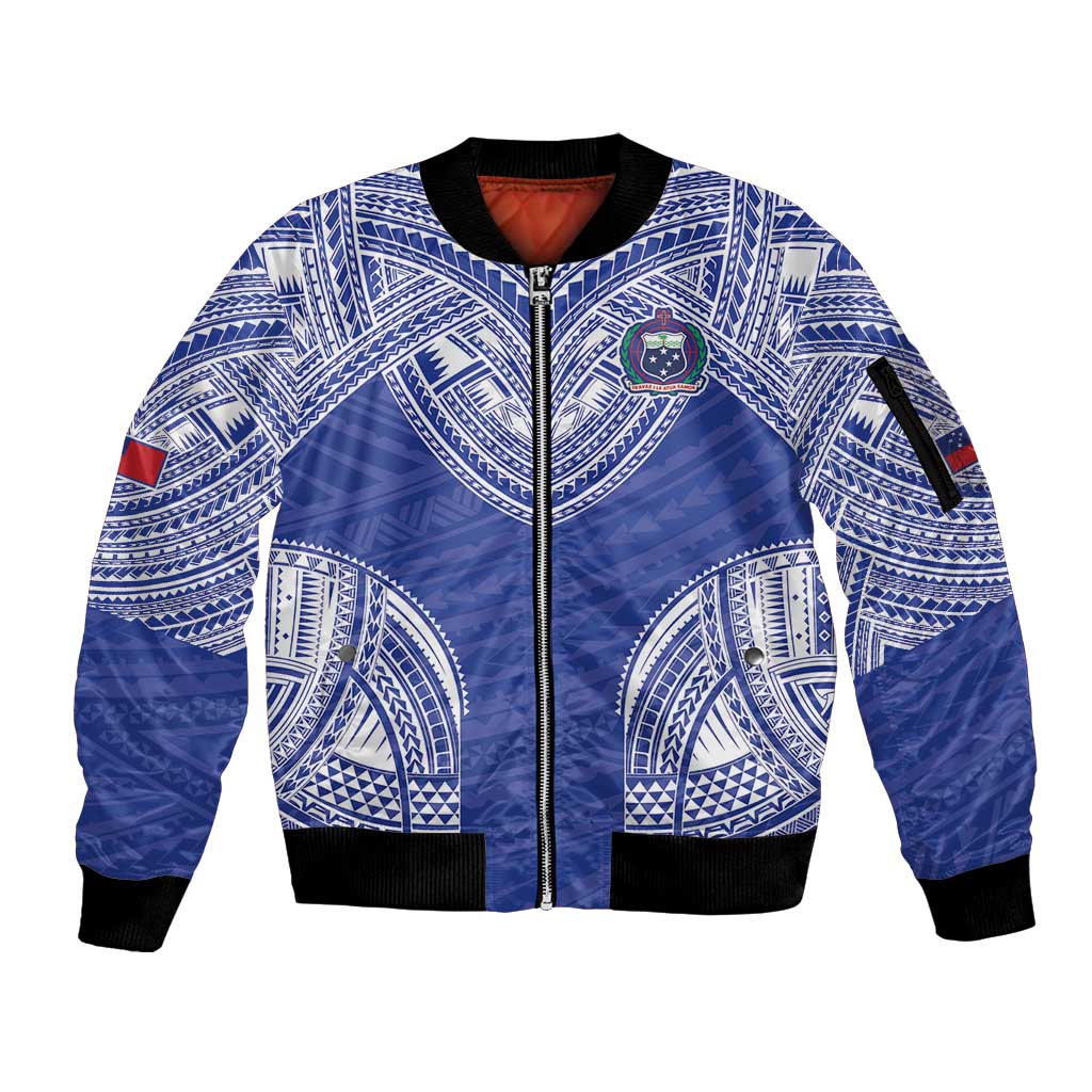 Manu Samoa Pacific Samoa Rugby Custom Sleeve Zip Bomber Jacket Polynesian Pattern