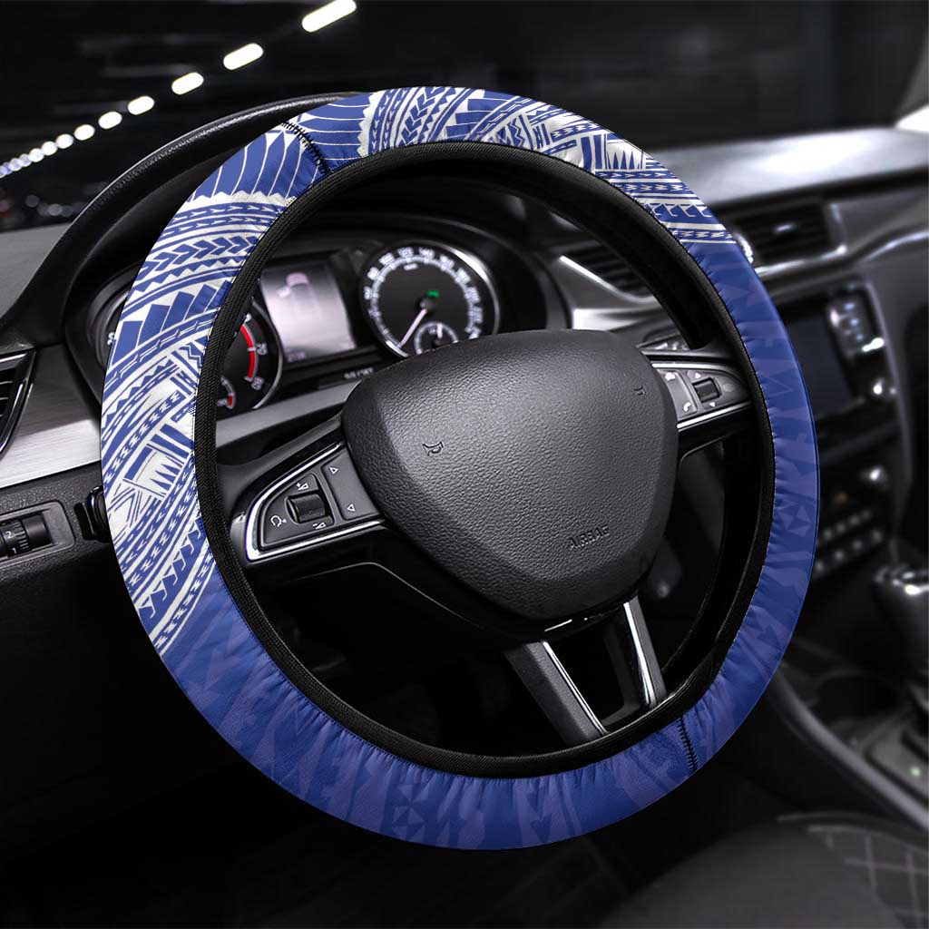 Manu Samoa Pacific Samoa Rugby Steering Wheel Cover Polynesian Pattern LT9 Universal Fit Blue - Polynesian Pride