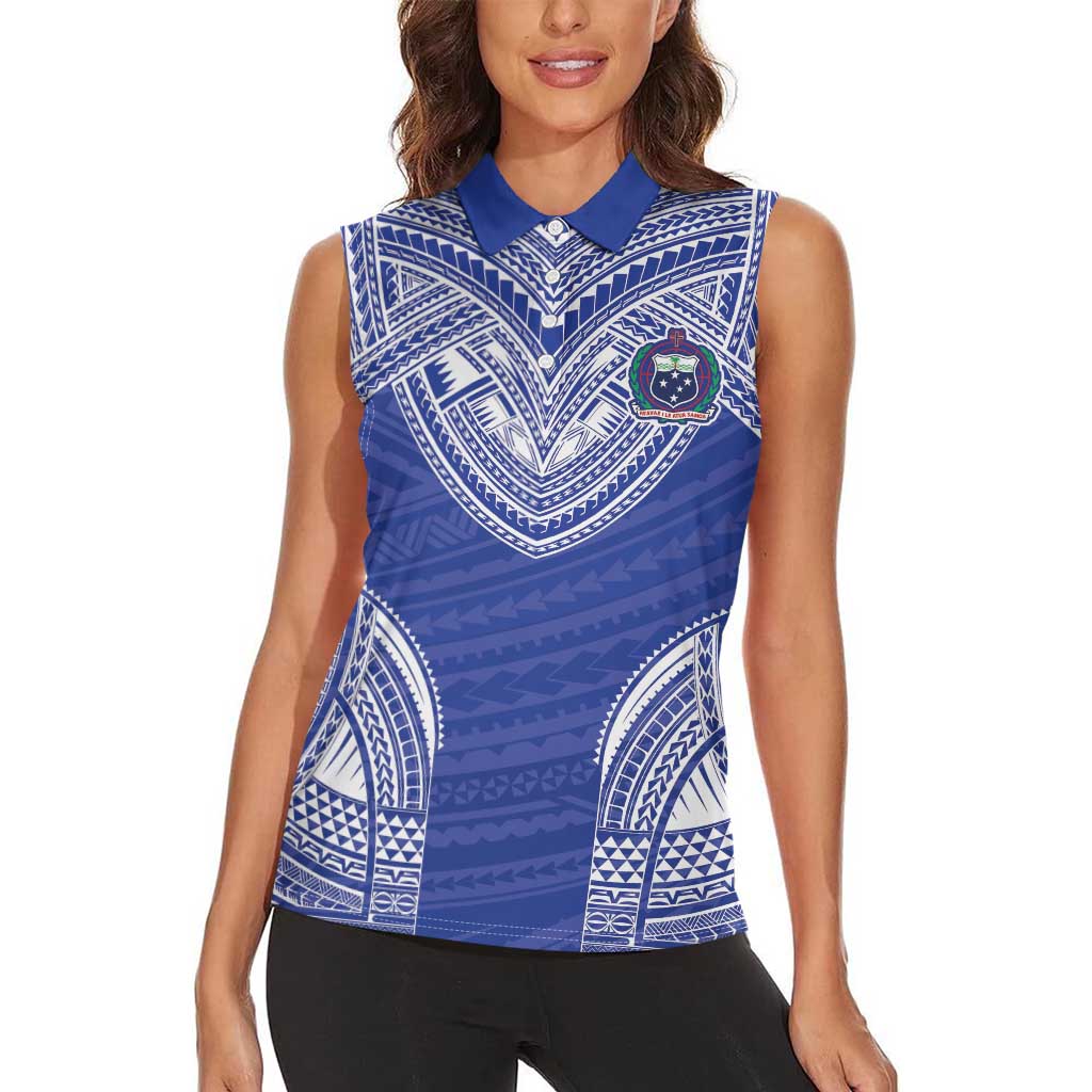 Manu Samoa Pacific Samoa Rugby Custom Women Sleeveless Polo Shirt Polynesian Pattern