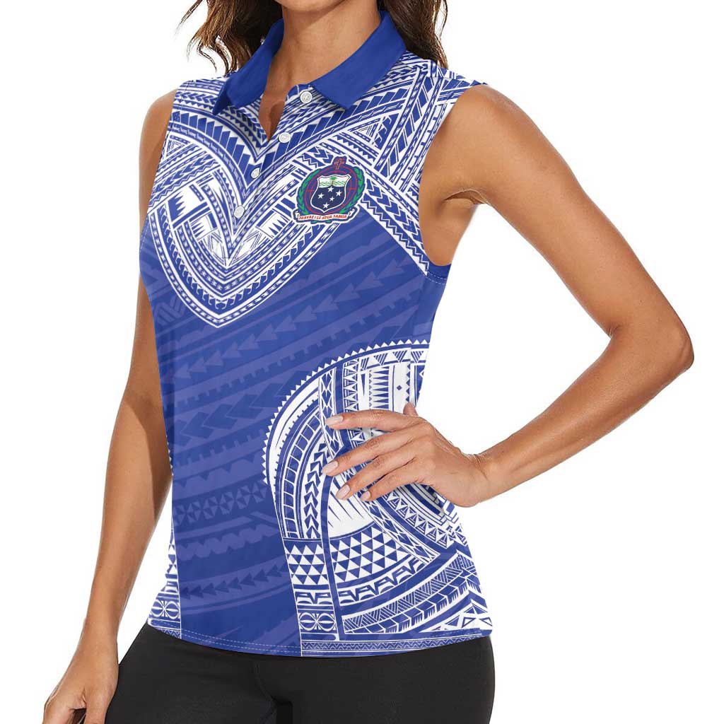 Manu Samoa Pacific Samoa Rugby Custom Women Sleeveless Polo Shirt Polynesian Pattern