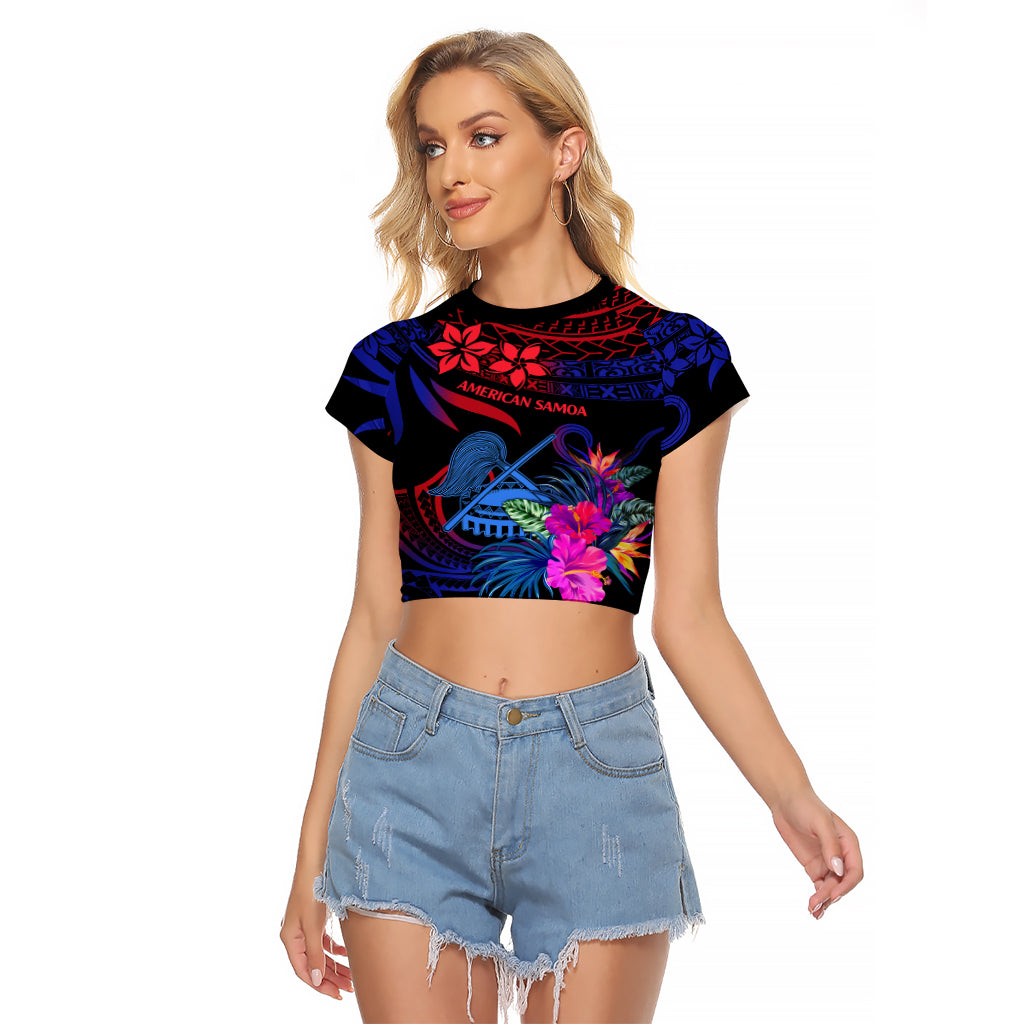 American Samoa Raglan Cropped T Shirt Manu'a Cession Day Polynesian Tribal LT9 Female Gradient Blue - Polynesian Pride