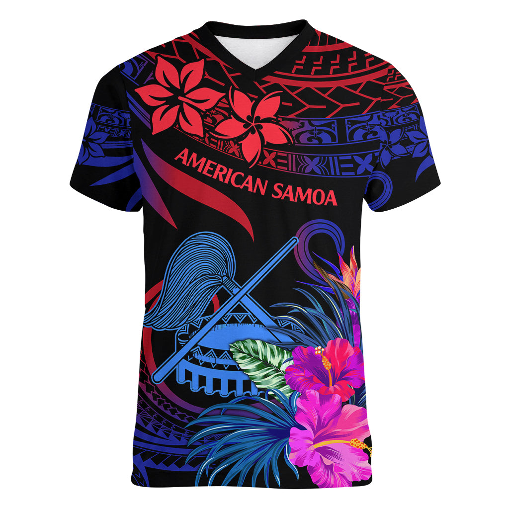 American Samoa Women V Neck T Shirt Manu'a Cession Day Polynesian Tribal LT9 Female Gradient Blue - Polynesian Pride