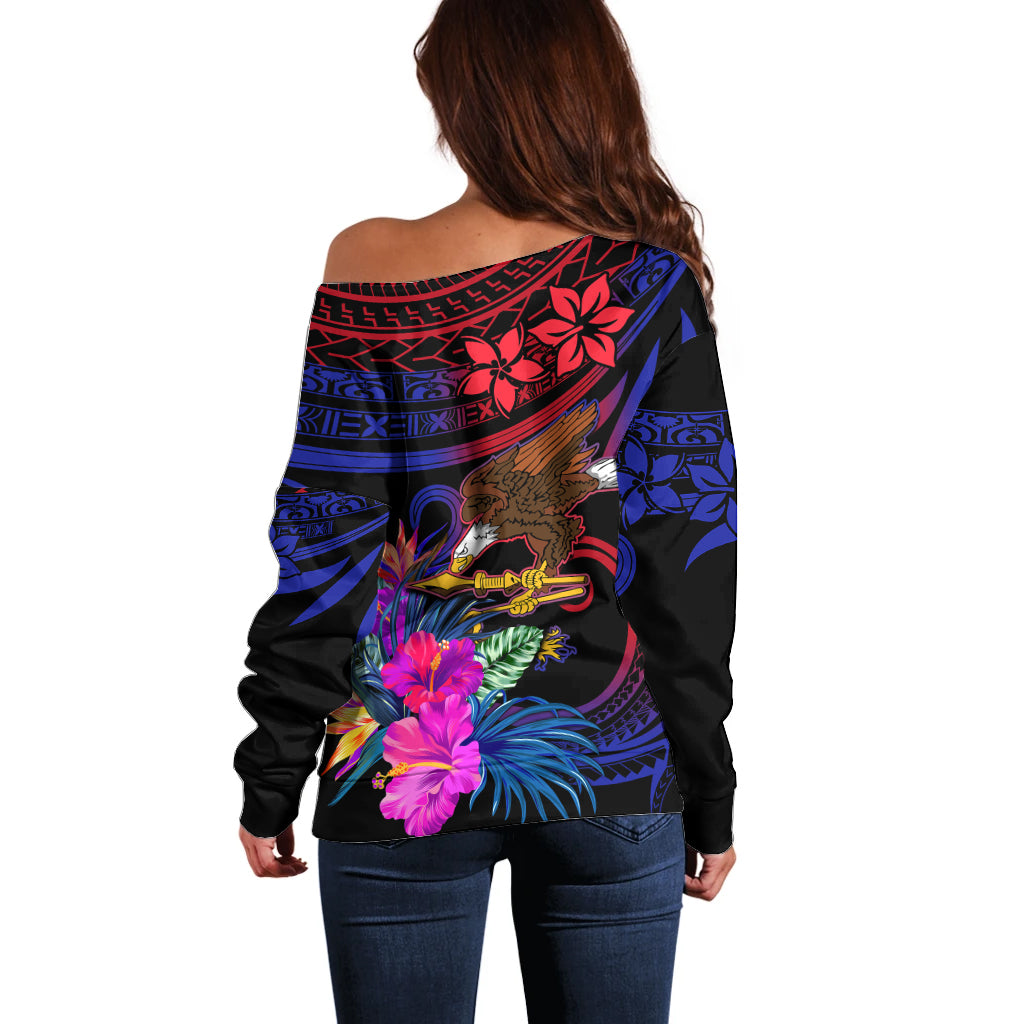 Custom American Samoa Off Shoulder Sweater Manu'a Cession Day Polynesian Tribal LT9 - Polynesian Pride