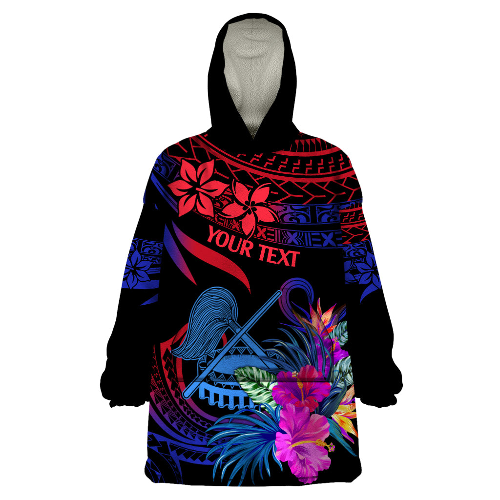 Custom American Samoa Wearable Blanket Hoodie Manu'a Cession Day Polynesian Tribal LT9 One Size Gradient Blue - Polynesian Pride