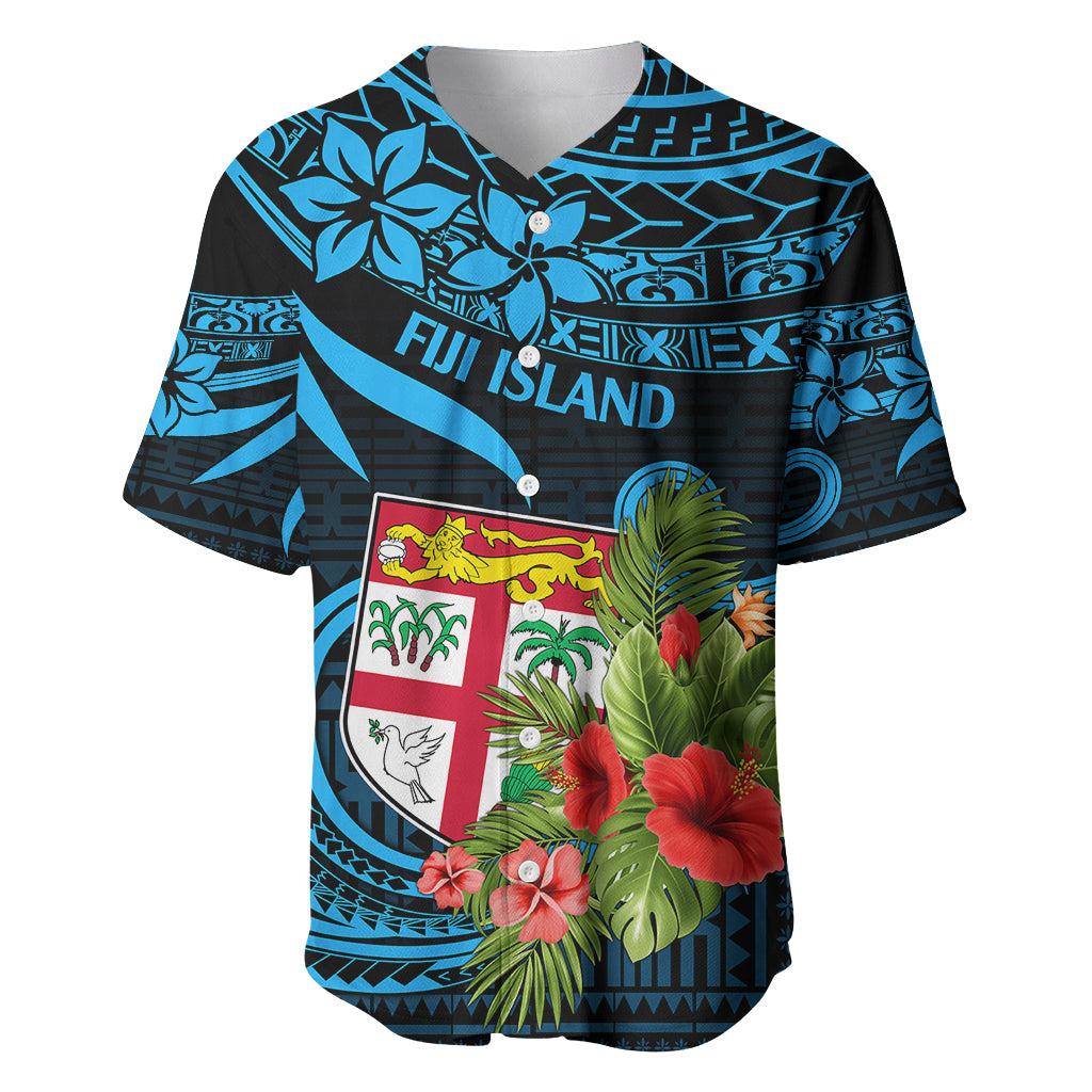 Fiji Islands Baseball Jersey With Polynesian Tribal Happy National Day LT9 Blue - Polynesian Pride