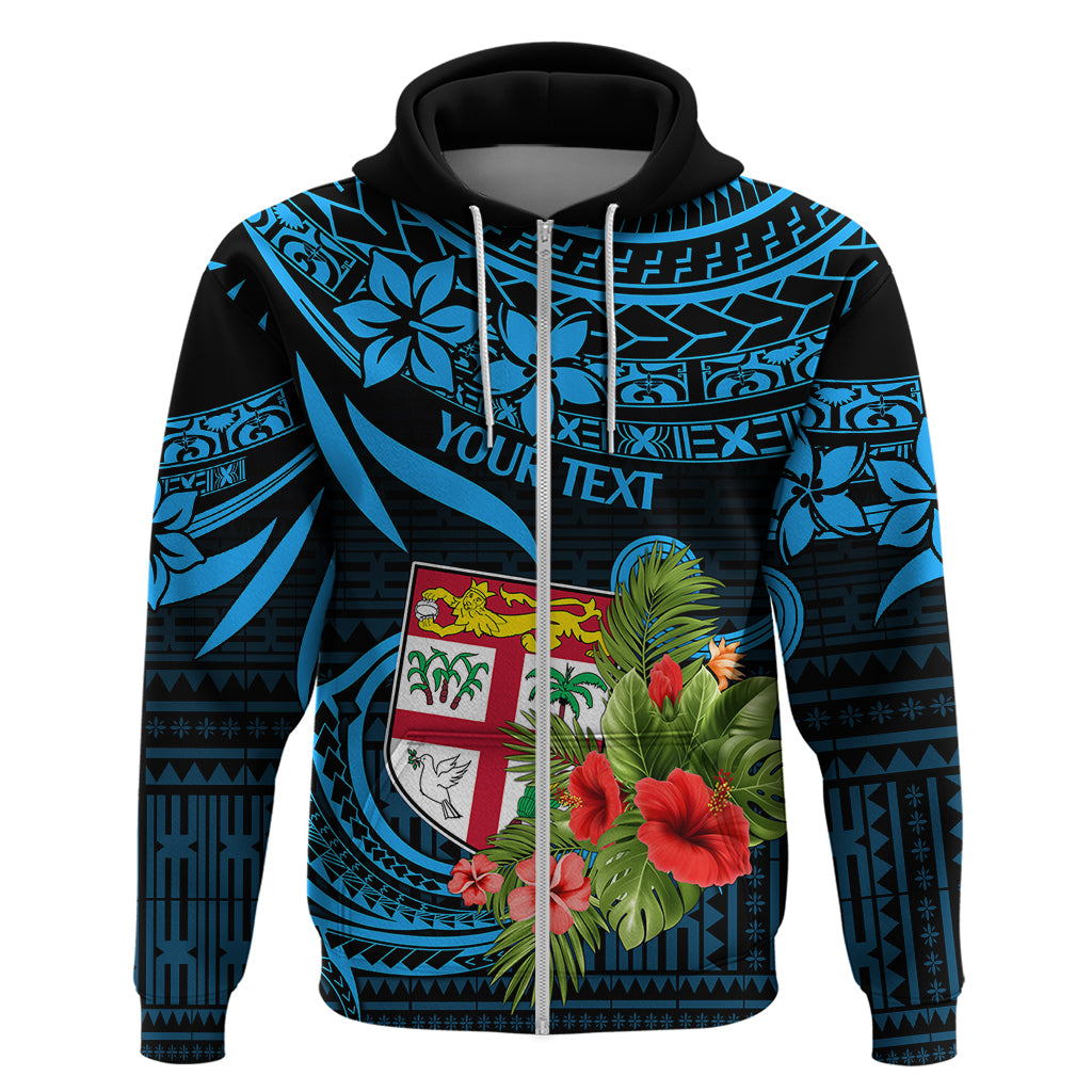 Custom Fiji Islands Hoodie With Polynesian Tribal Happy National Day LT9 Zip Hoodie Blue - Polynesian Pride