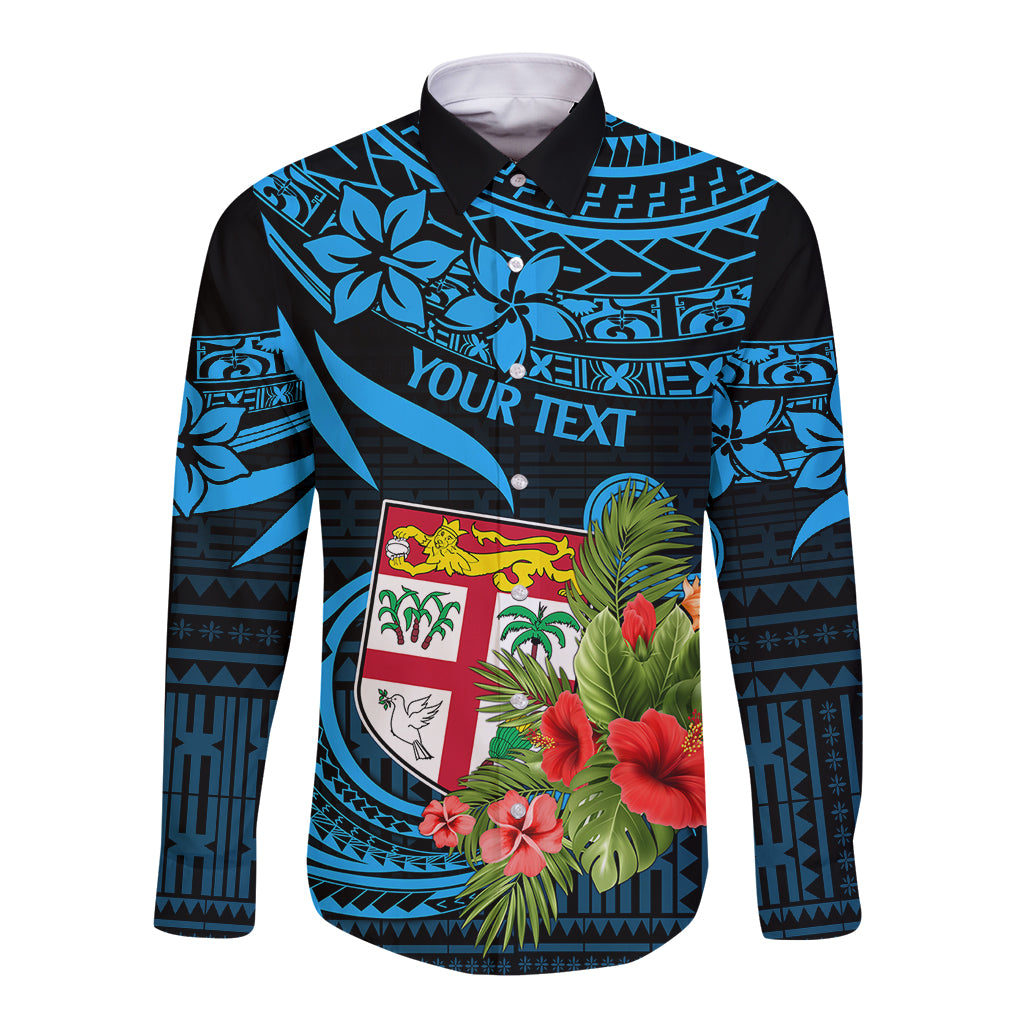 Custom Fiji Islands Long Sleeve Button Shirt With Polynesian Tribal Happy National Day LT9 Unisex Blue - Polynesian Pride