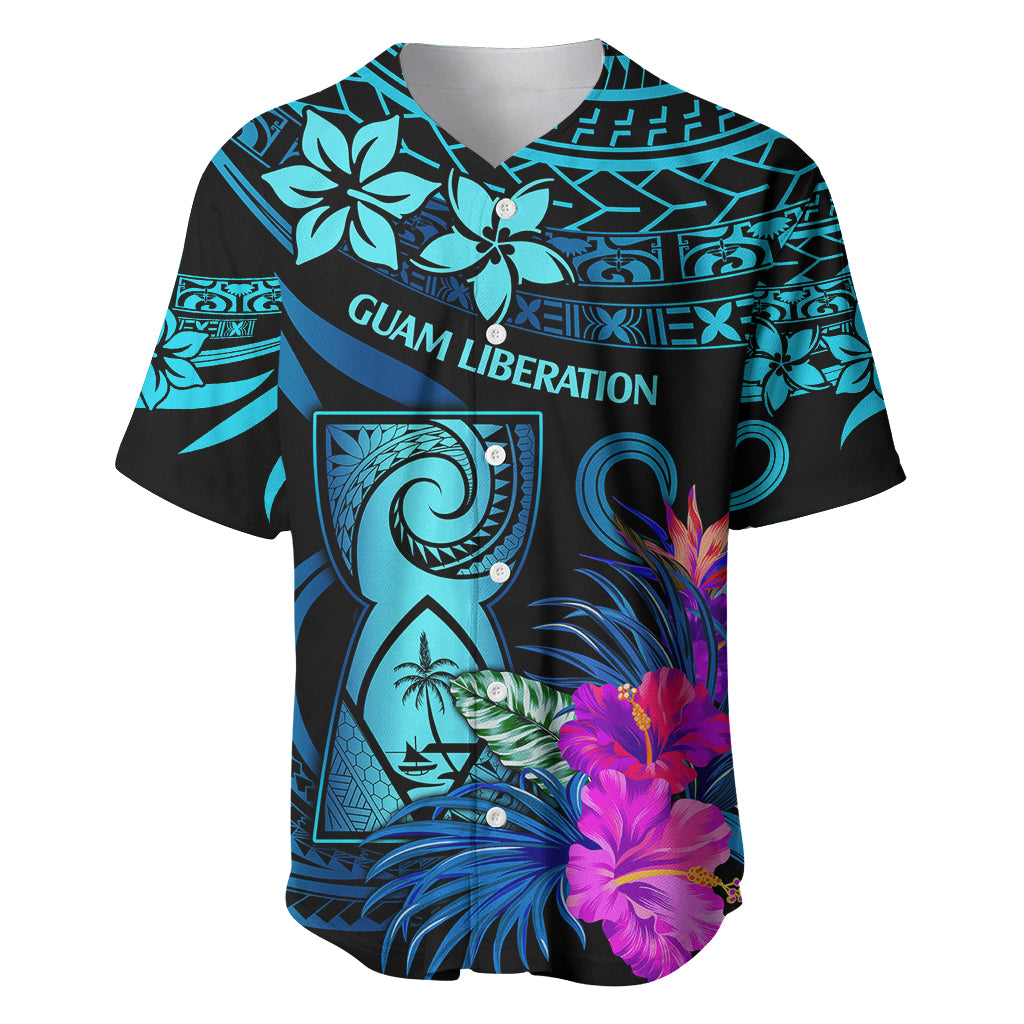 Polynesian Guam Baseball Jersey With Latte Stone Happy Liberation Day LT9 Blue - Polynesian Pride