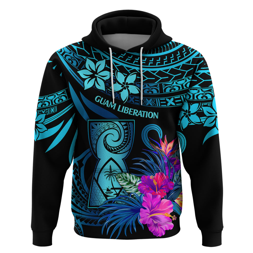 Polynesian Guam Hoodie With Latte Stone Happy Liberation Day LT9 Blue - Polynesian Pride