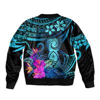 Polynesian Guam Sleeve Zip Bomber Jacket With Latte Stone Happy Liberation Day LT9 - Polynesian Pride