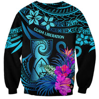 Polynesian Guam Sweatshirt With Latte Stone Happy Liberation Day LT9 Unisex Blue - Polynesian Pride