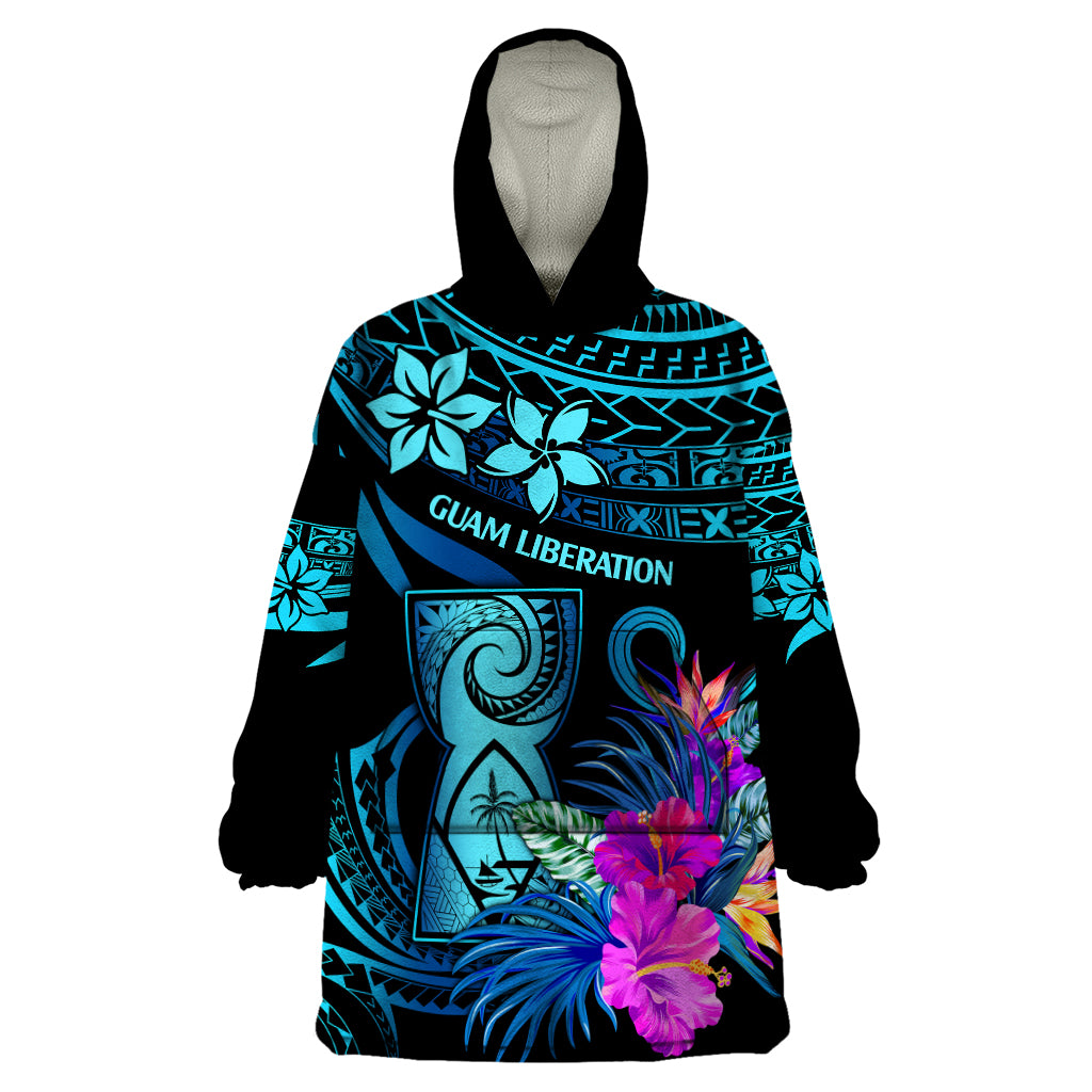 Polynesian Guam Wearable Blanket Hoodie With Latte Stone Happy Liberation Day LT9 One Size Blue - Polynesian Pride