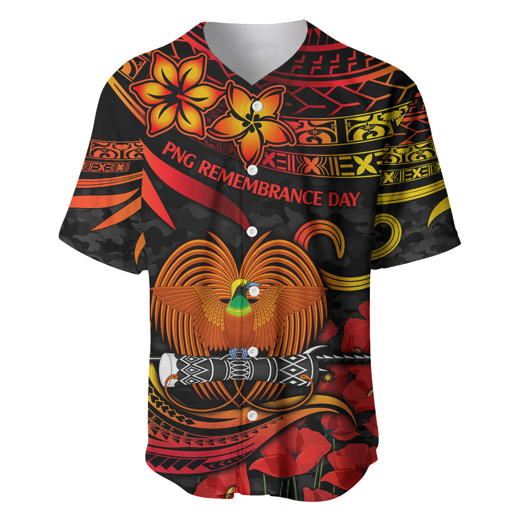 PNG Remembrance Day Baseball Jersey Polynesian Tribal and Poppy LT9 Red - Polynesian Pride