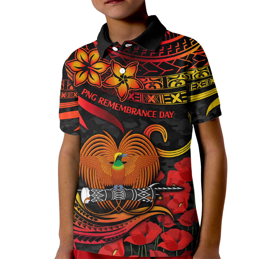 PNG Remembrance Day Kid Polo Shirt Polynesian Tribal and Poppy LT9 Kid Red - Polynesian Pride