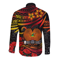 PNG Remembrance Day Long Sleeve Button Shirt Polynesian Tribal and Poppy LT9 - Polynesian Pride
