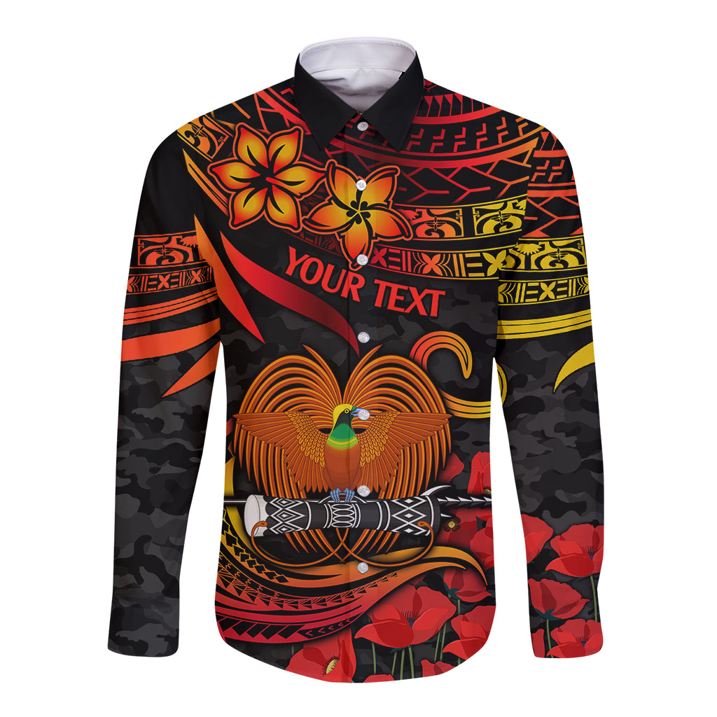 Custom PNG Remembrance Day Long Sleeve Button Shirt Polynesian Tribal and Poppy LT9 Unisex Red - Polynesian Pride
