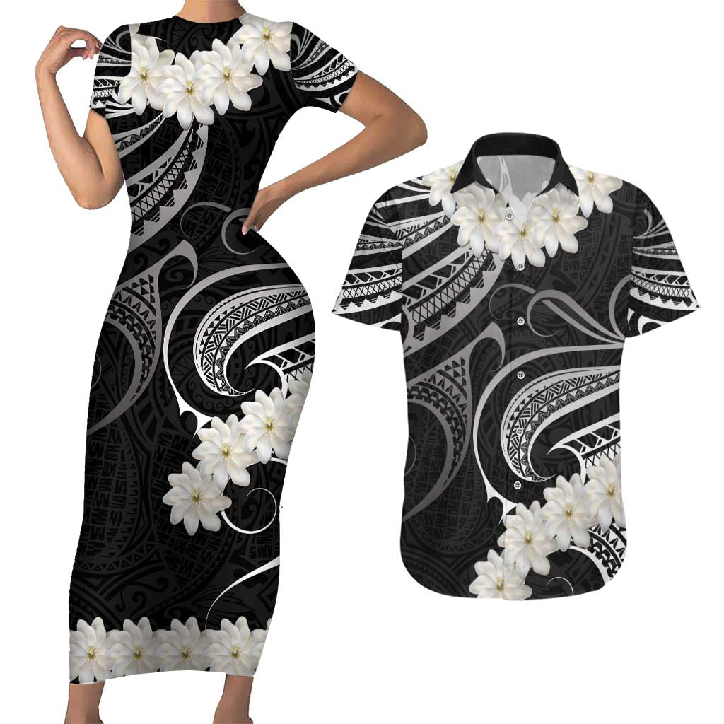 White Sunday Tokelau Gardenia Thunbergia Couples Matching Short Sleeve Bodycon Dress and Hawaiian Shirt Fakamalo Atu Kia Te Koutou Uma