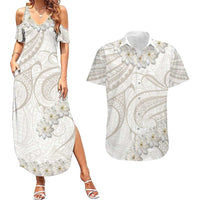 Tokelau Gardenia Thunbergia Couples Matching Summer Maxi Dress and Hawaiian Shirt Black Polynesian Art Vibe